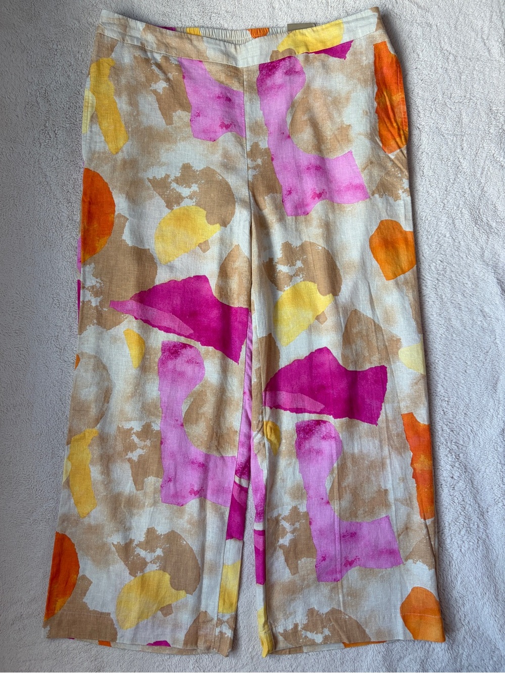 NWT Chico’s Wide-Leg Linen Blend Pants in Pink & Yellow Abstract Print Size 2.5